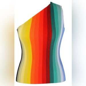KITTY JOSEPH Chroma One Shoulder Top - Reversible Rainbow - Sz S